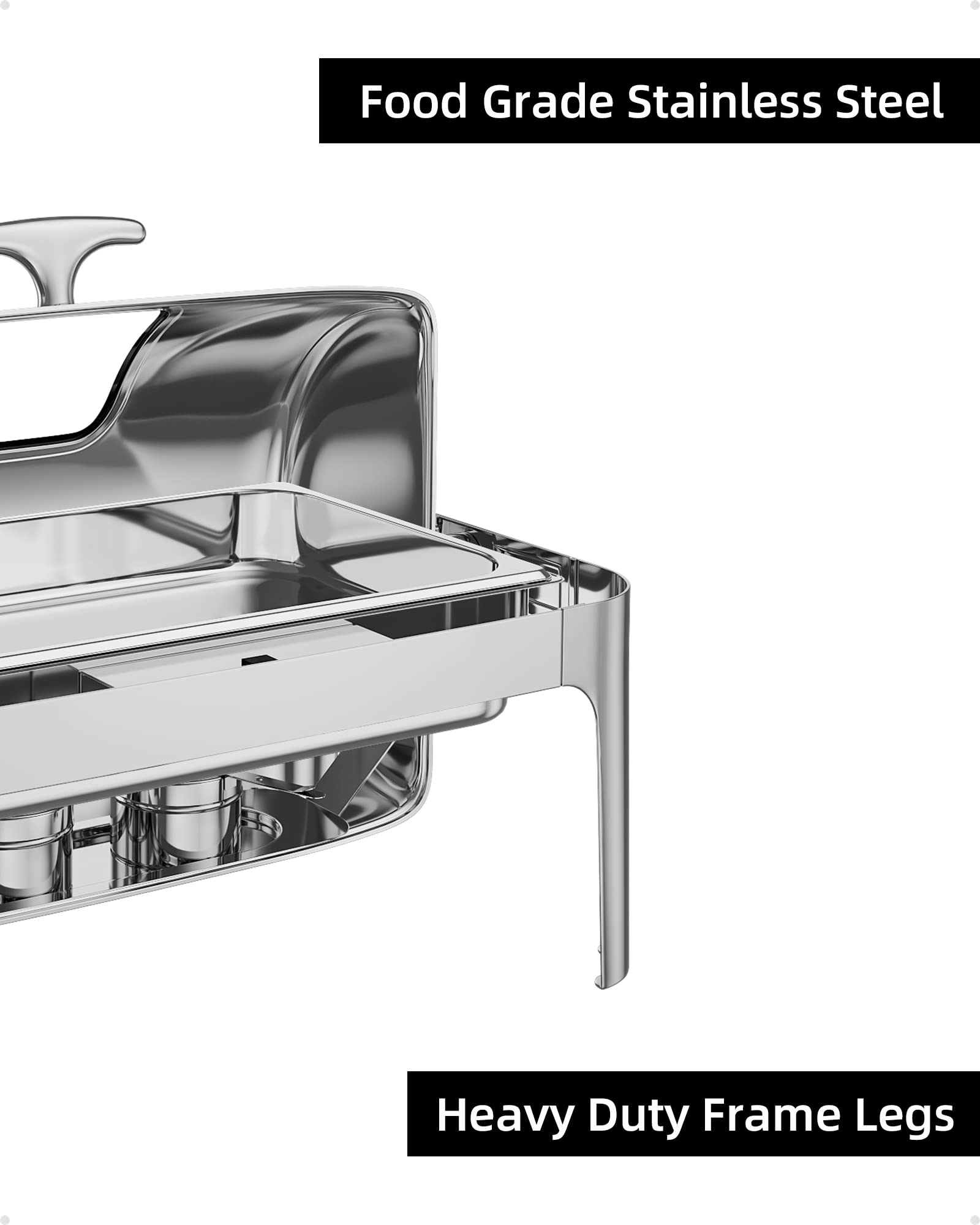Garvee 9QT Roll Top with Glass Chafing Dish Stainless Steel Full Pan Classic Buffet Chafer [at Least 8 People]