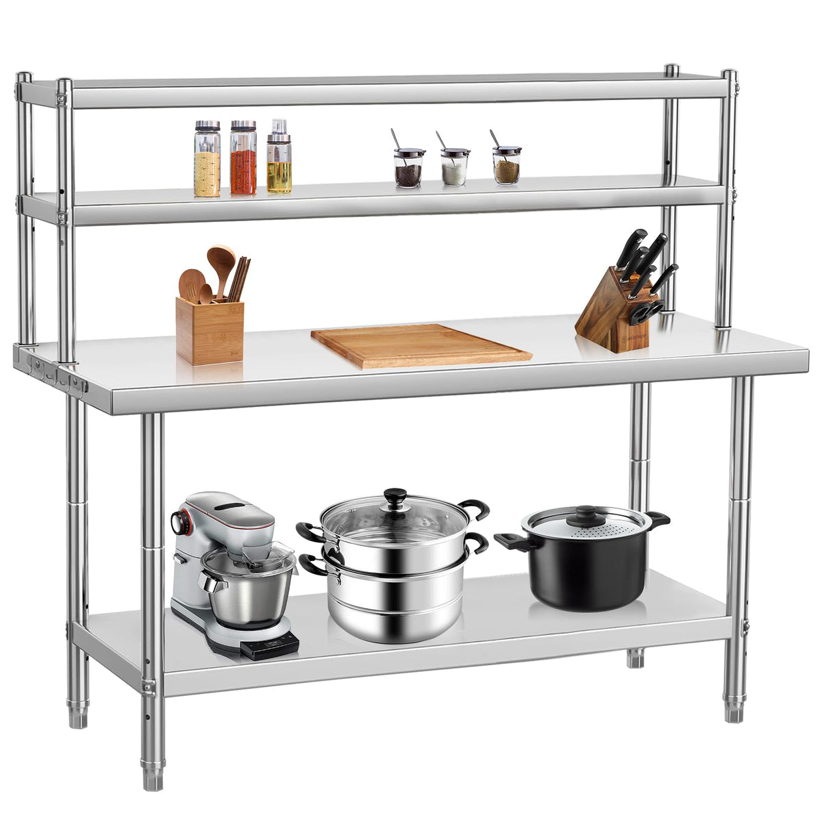 Stainless Steel Table with Overshelves, 36" X 24" Commercial Work Table with 36" X 12" Shelf, Metal Kitchen Prep Table & Shelving Combo
