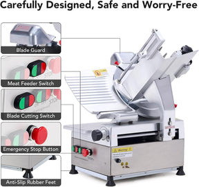 Automatic Meat Slicer, 550W Deli Slicer with 12" Carbon Steel Blade, Meat Slicer Machine with Adjustable Thickness From 0～14 mm Suitable for Commercial/Home Use
