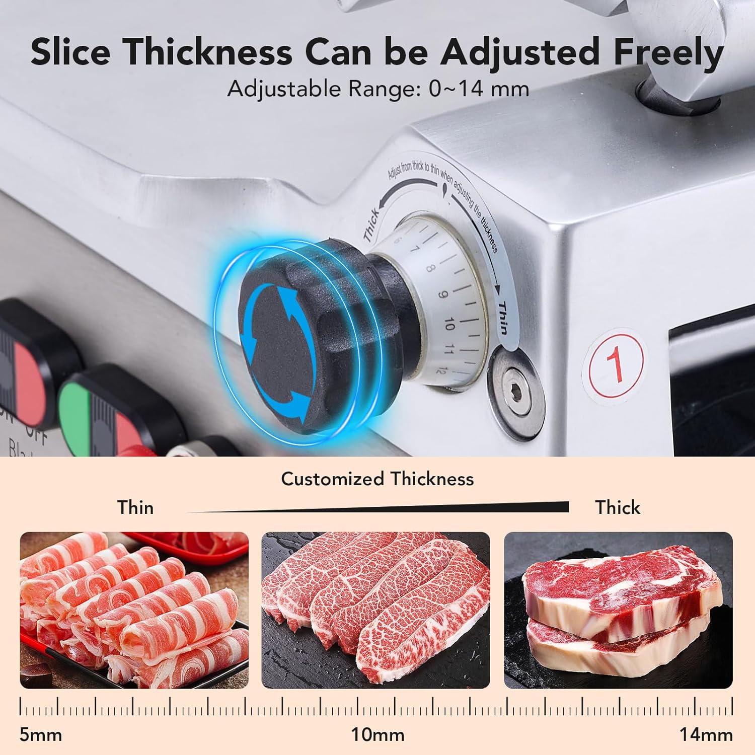Automatic Meat Slicer, 550W Deli Slicer with 12" Carbon Steel Blade, Meat Slicer Machine with Adjustable Thickness From 0～14 mm Suitable for Commercial/Home Use