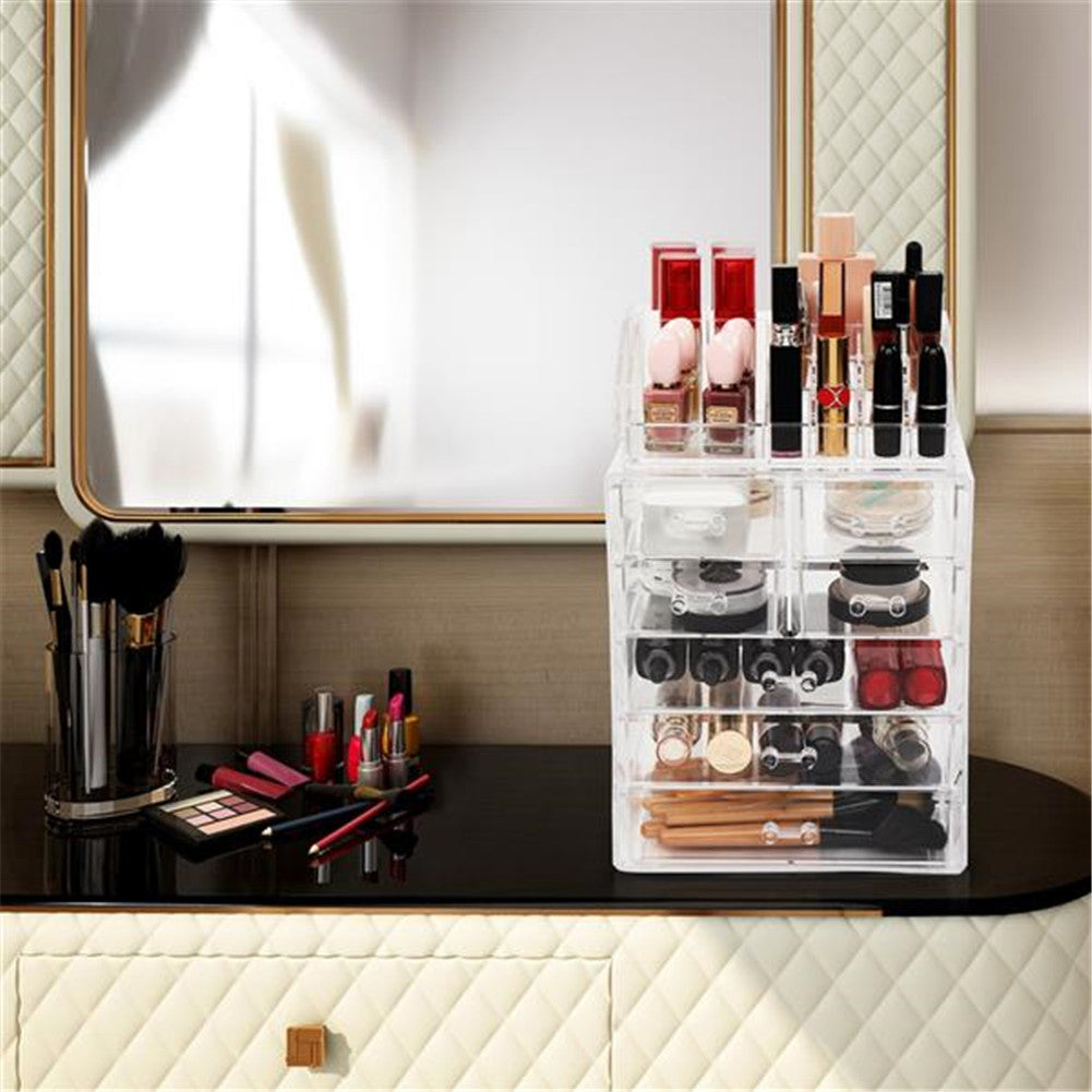 RONSHIN 2pcs Makeup Organizer Cosmetic Storage Drawers Acrylic Makeup Holders Transparent