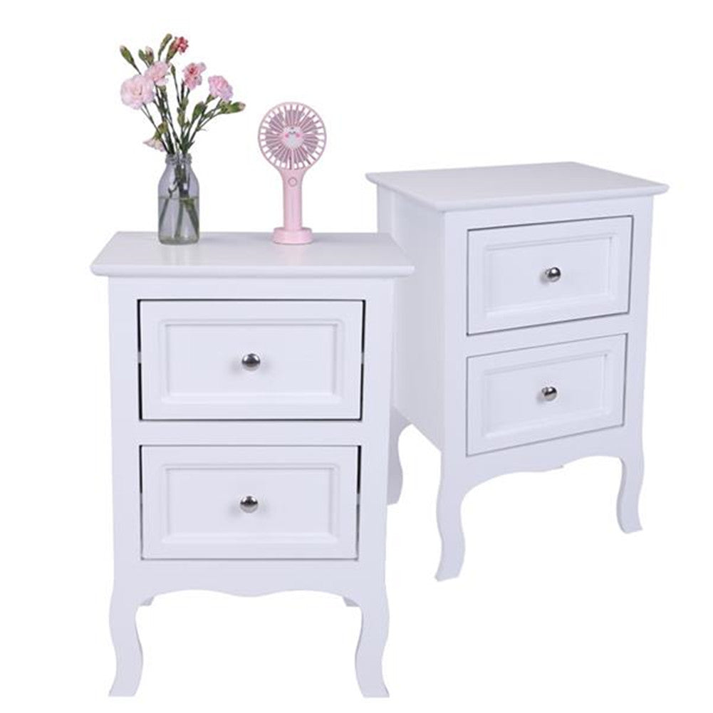 AMYOVE Rural Style Bedside Table Nightstands with 2 Drawers Storage Cabinet White