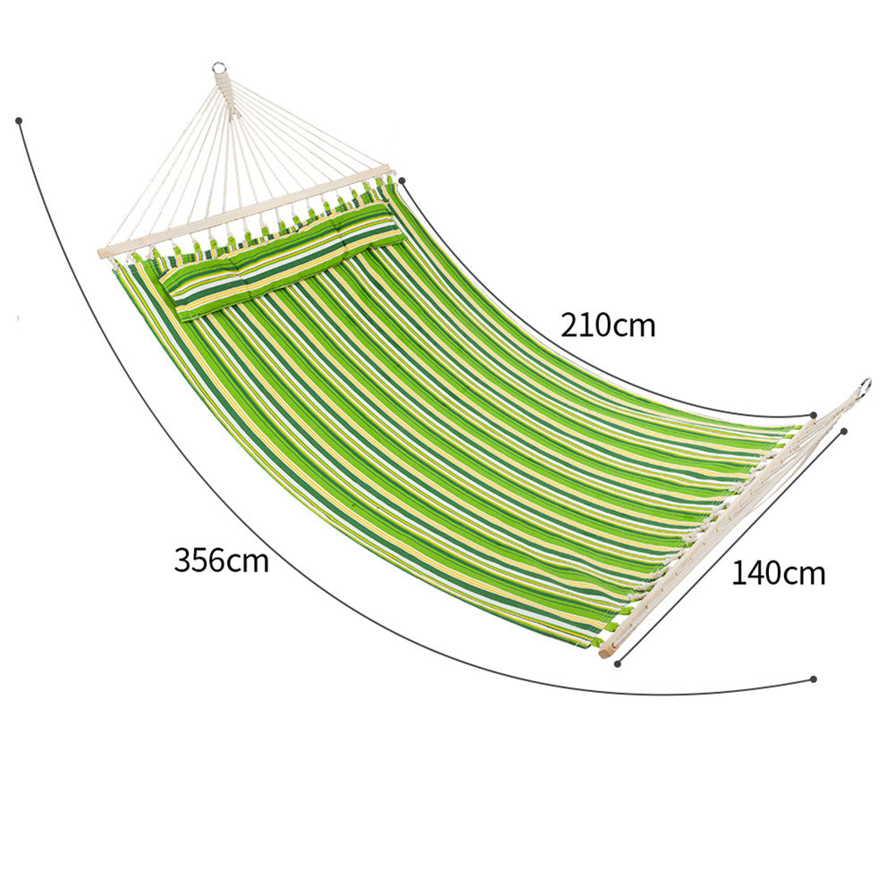 THBOXES 2 People Hammock with Wooden Poles Green Print Hanging Bed Green