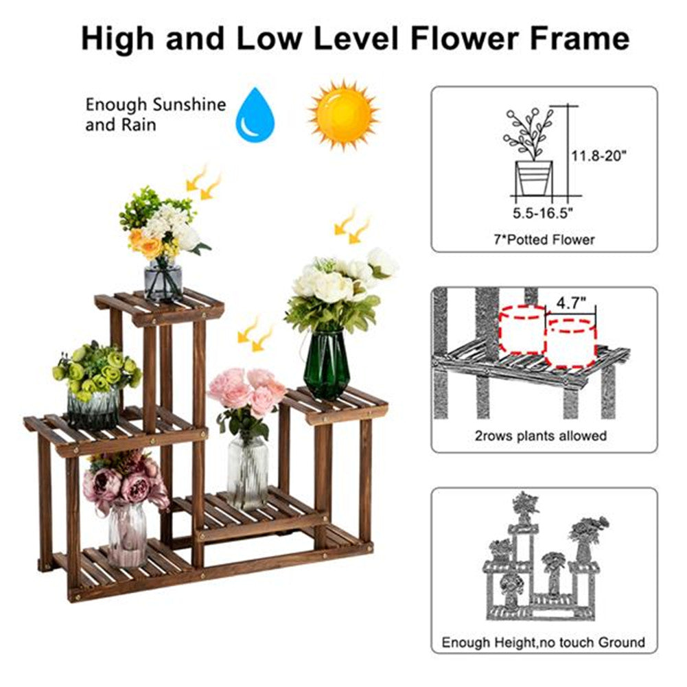 ALICIAN 4 Tier 7 Potted Pine Plant Stand Flower Rack Garden Shelves