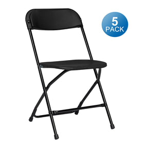 ALICIAN 5pcs Folding Chair Plastic Portable Stackable Patio Stool Black