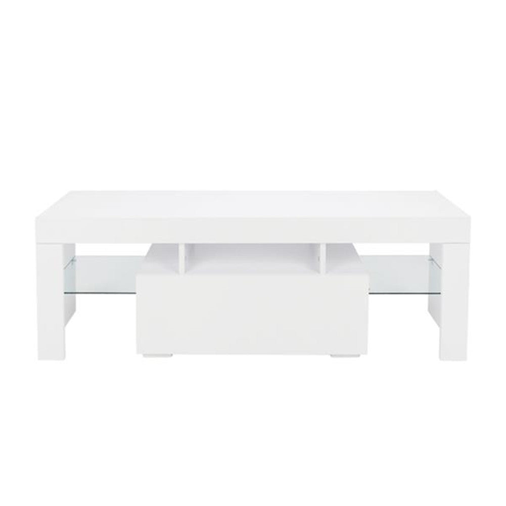 ALICIAN LED Cabinet TV White Particle Board TV Stand w/Single Drawer White