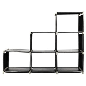 RONSHIN 3-Tier 6-Cube Storage Rack Closet Organizer Staircase Organizer Black