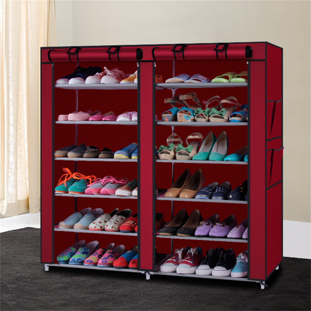 RONSHIN Shoe Cabinet 6-layer Double-row 12-compartment Shoe Organizer Container Wine Red
