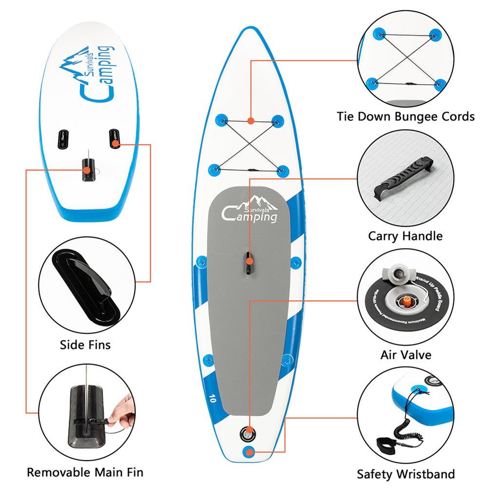 THBOXES Inflatable 11ft Paddle Board with Removable Fin Surfboard Blue