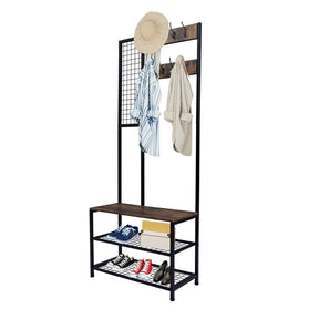 ALICIAN 2-in-1 Coat Rack with 2 Layer Mesh Clothes Organizer with Hooks Brown