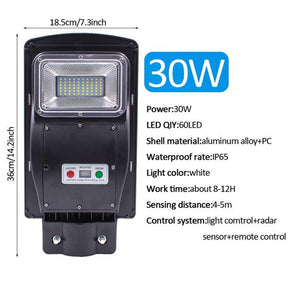 REDCOLOURFUL 30w 60leds Solar Street Path Light Ultra-bright Light Outdoor Wall Road Lamp Black
