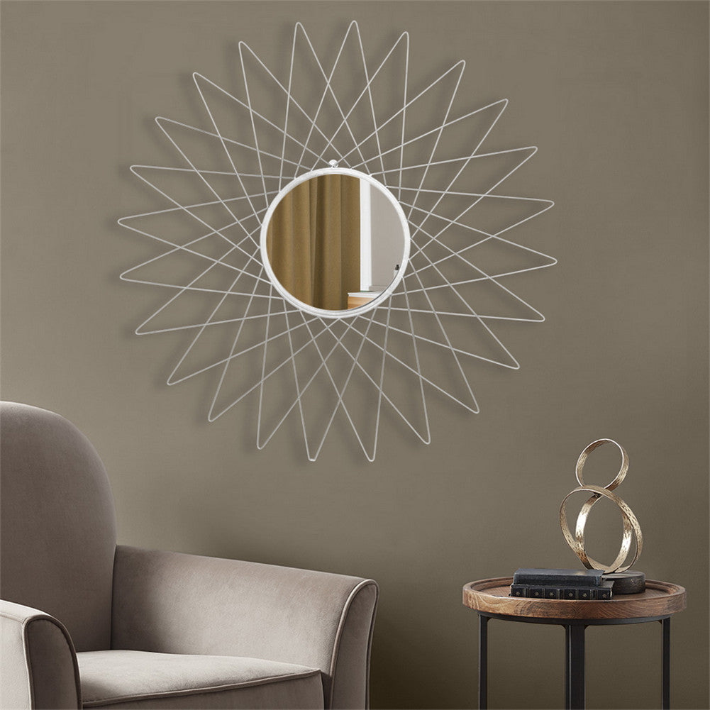 RONSHIN Round Mirror with Radial Triangle Edge Decorative Mirror 90.17*2*90.17cm Silver
