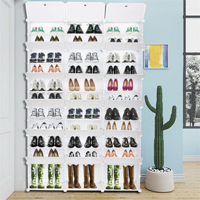RONSHIN 3 Rows 12-tier Portable Shoe Rack Organizer Shoe Cabinet 122 x 32 x 180cm White