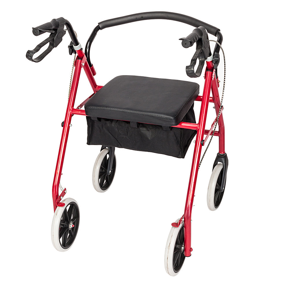 DSSTYLES Basket Walker Chair Wheel Rollator Walker Removable Back Support Red
