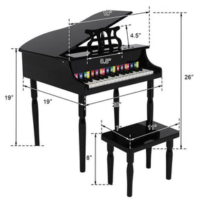 YIWA Children 30-key Wooden Piano with Music Stand Mechanical Sound Black
