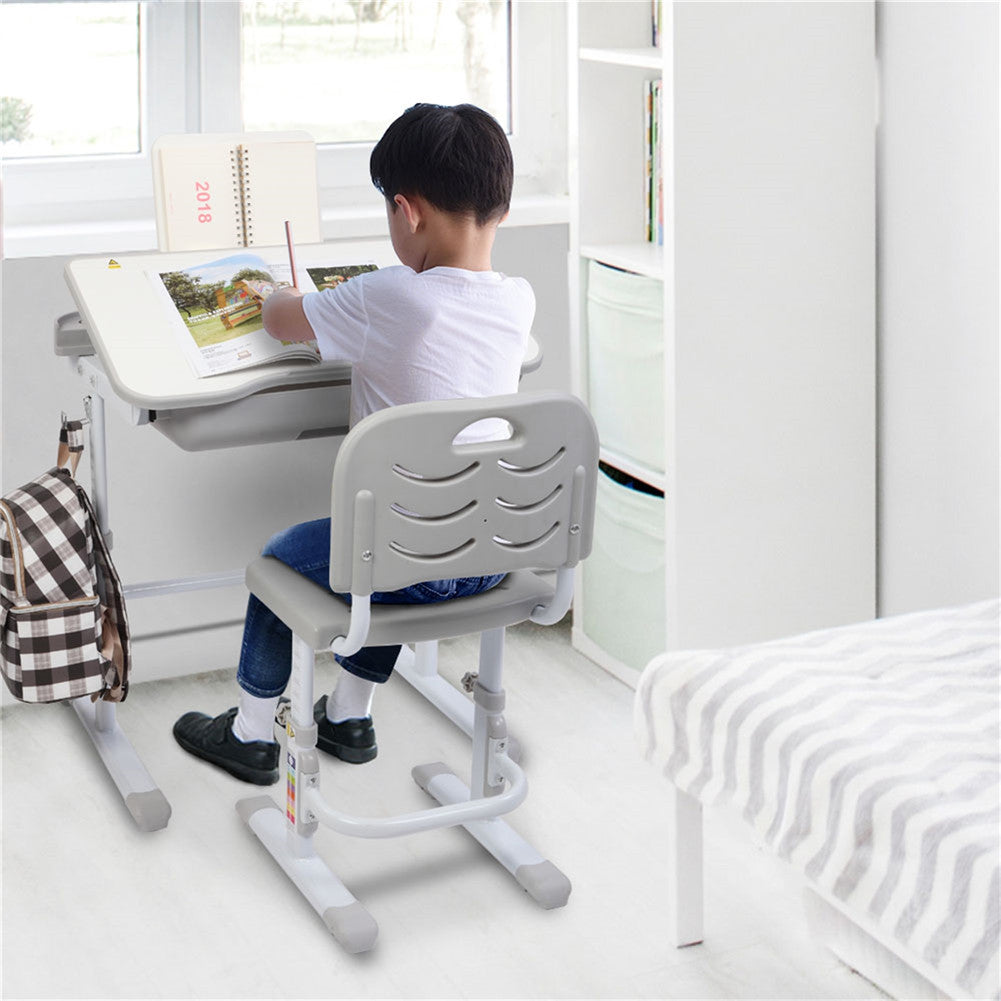 AMYOVE 70cm Kids Desk Chair Set Height Adjustable Children Study Desk Gray
