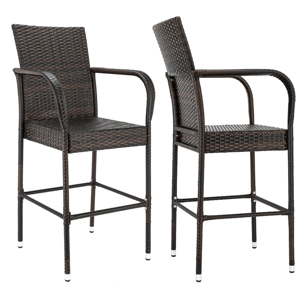 ALICIAN 2pcs Rattan Bar Chair Iron Frame Outdoor Chair Garden Furniture 53x53x120cm Brown
