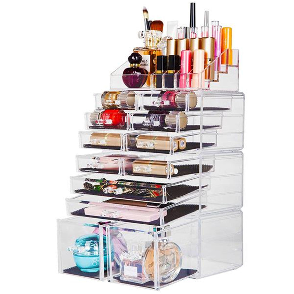 RONSHIN 4Pcs/Set Makeup Organizer Plastic Cosmetic Storage Drawers Display Box Transparent