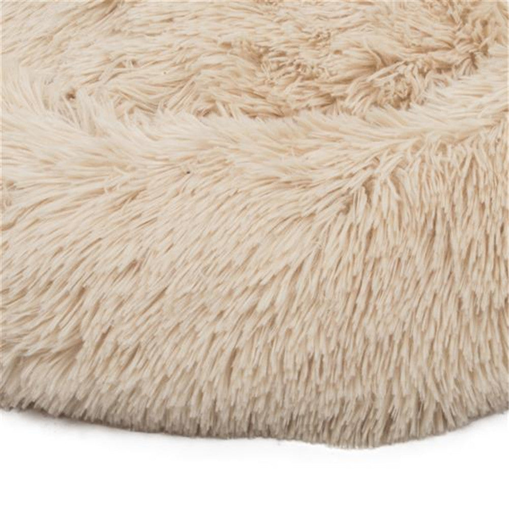 BEESCLOVER Round Plush Pet Bed Fluffy Soft Warm Calming Bed Dog Cat Sleeping Nest Khaki