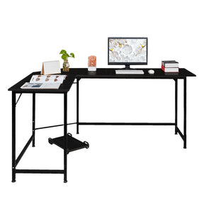AMYOVE L-Shaped Office Desk Home Corner Gaming Desk Computer Table Black