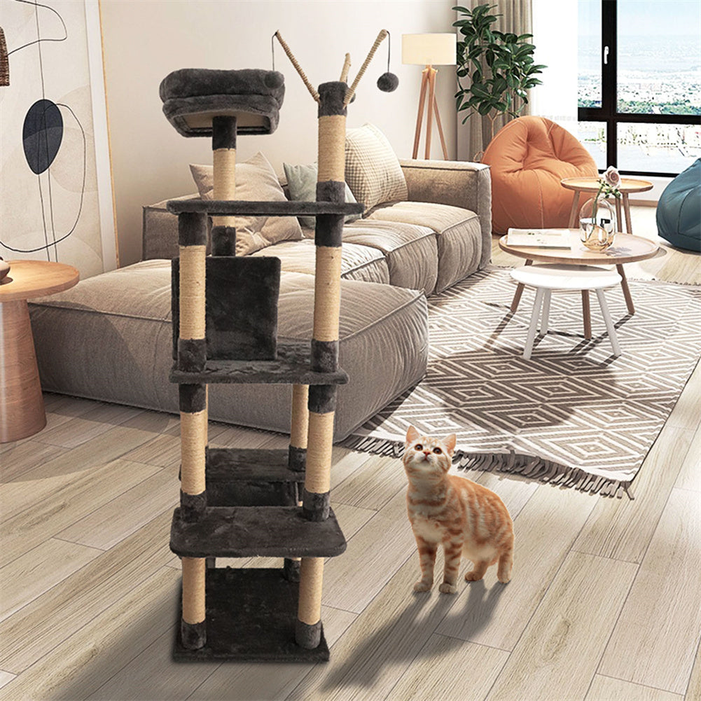 BEESCLOVER Cat Tree Toy Plush Indoor Multistory Cat Tree Toys Cat Climbing Frame Toy Grey