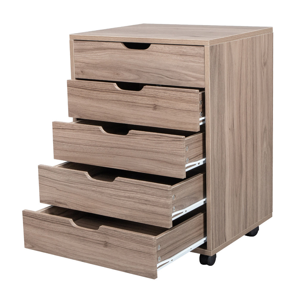 AMYOVE Wooden File Cabinet Five Drawers with 360 Degree Removable Wheels Coffee