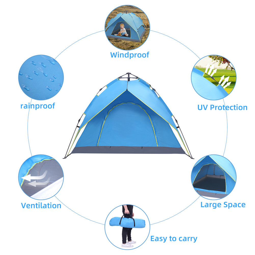 THBOXES Camping Tent 4-side Double-layer Double-door Hydraulic Easy Setup Tent Blue