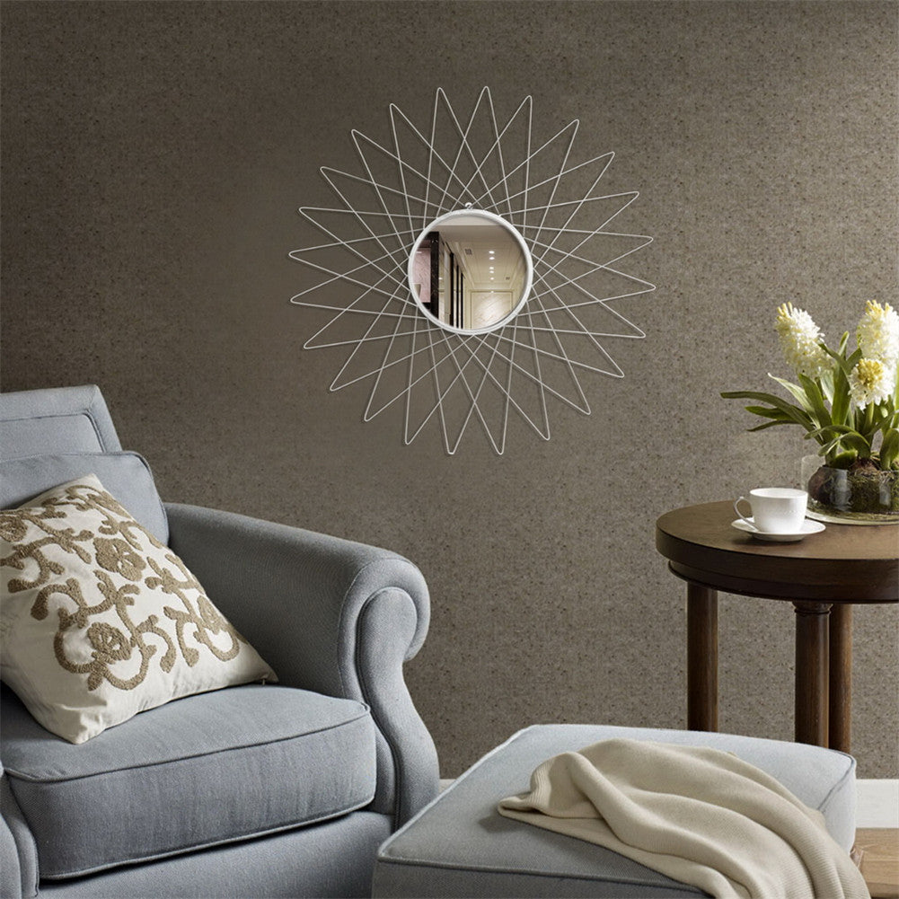 RONSHIN Round Mirror with Radial Triangle Edge Decorative Mirror 90.17*2*90.17cm Silver