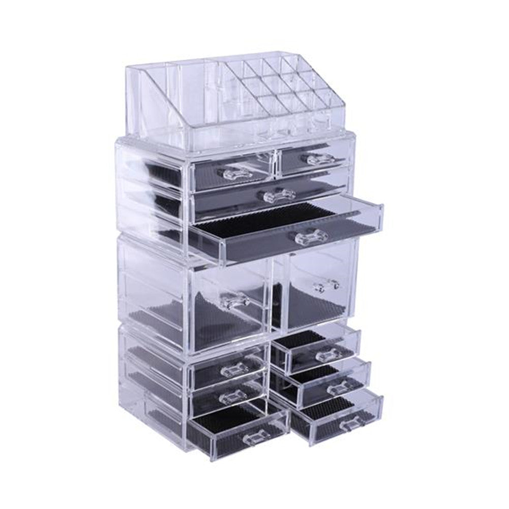 RONSHIN 4Pcs/Set Makeup Organizer Plastic Cosmetic Storage Drawers Display Box Transparent