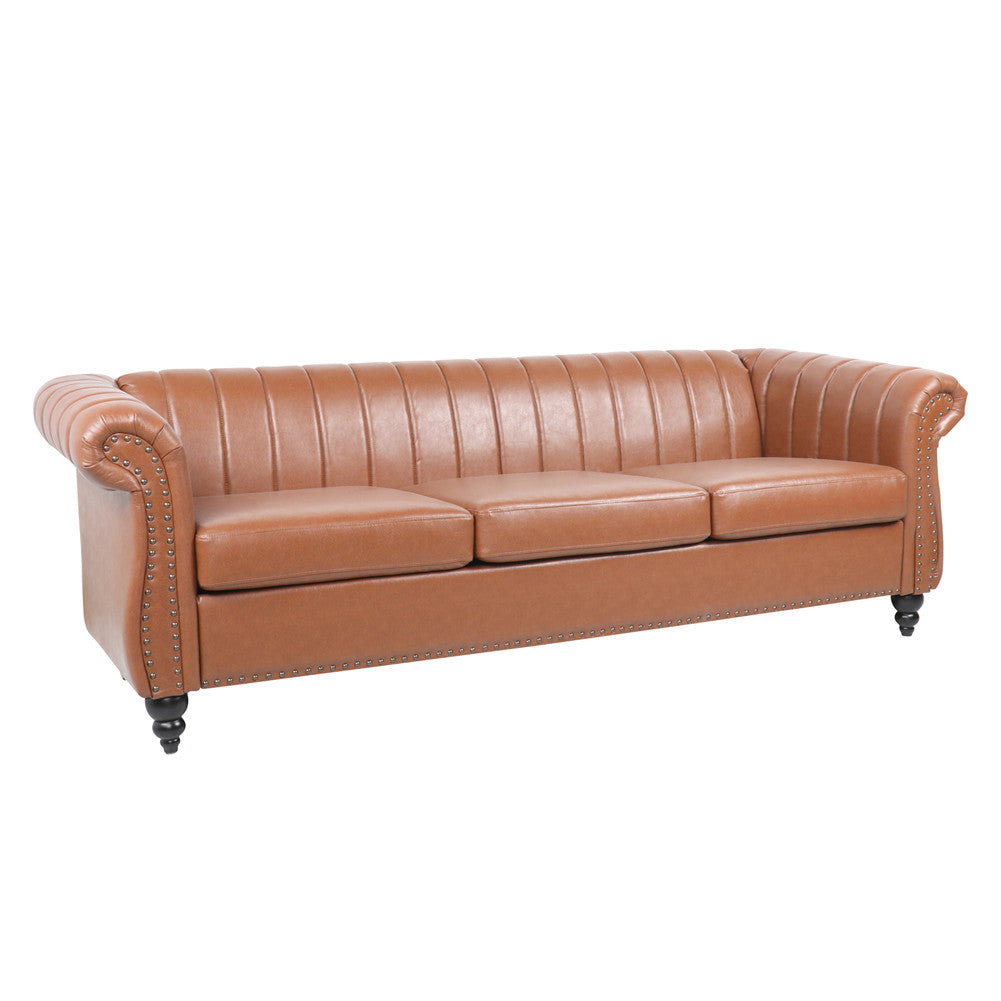 ALICIAN Chaise Lounge Sofa Chair Traditional Rolled Arms with Nailhead Trim Brown
