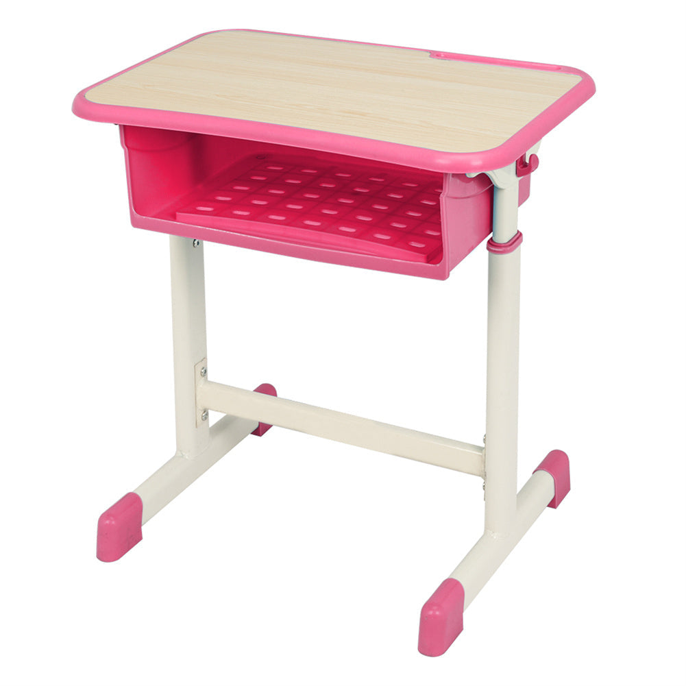 AMYOVE Student Table Chair Set Adjustable White Paint Wood Grain Surface Plastic Pink
