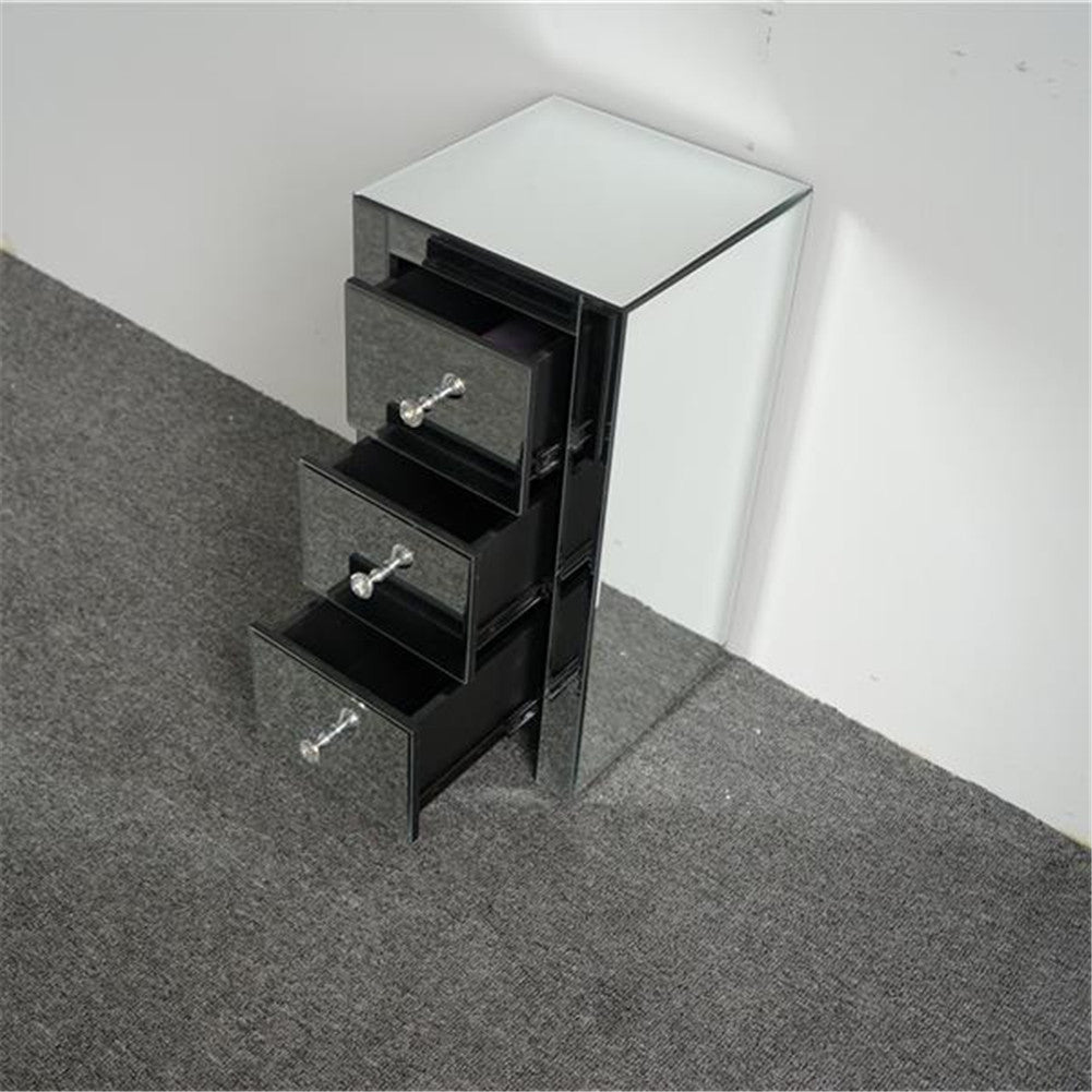 AMYOVE Mini Cabinet Table with 3-drawers Nightstand Bedroom Silver