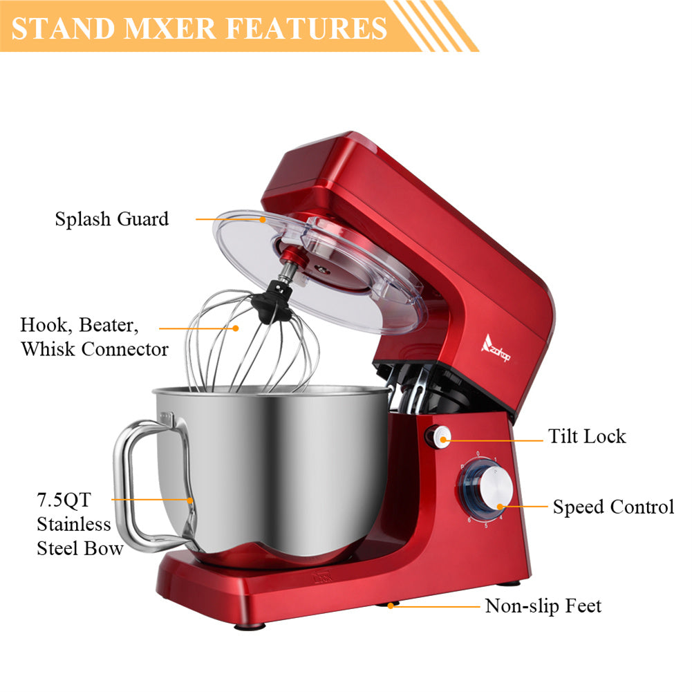 ZOKOP 7.5QT Stand Mixer 6 Speeds Electric Food Mixers Red