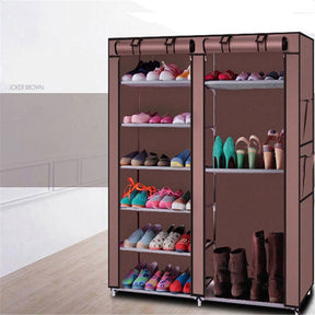 RONSHIN Double Row 9-compartment Shoe Cabinet Boots Storage Case Coffee
