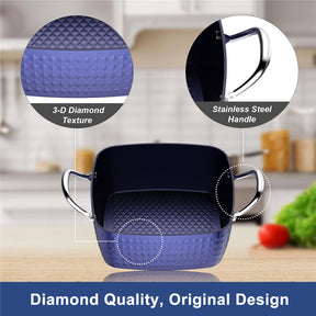 DISHYKOOKER 4L Square Saucepans with Lid Ceramic Cooking Stock Pot Blue