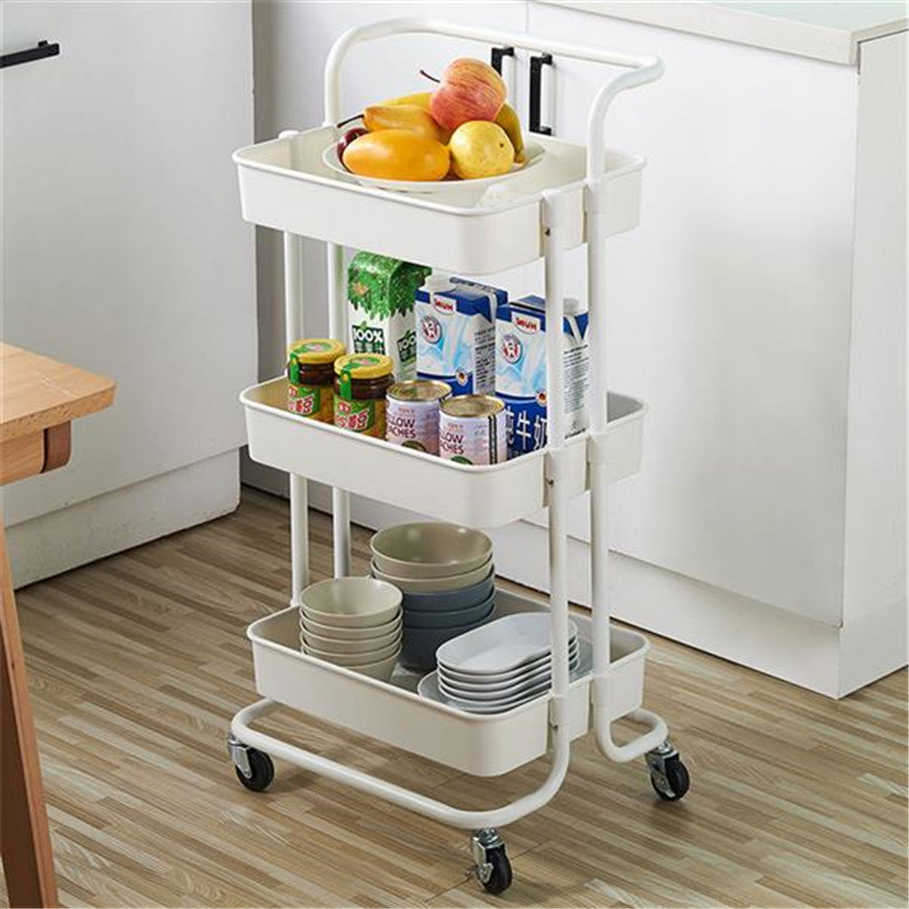 RONSHIN 3 Layers Storage Cart for Kitchen Bedroom Milk White