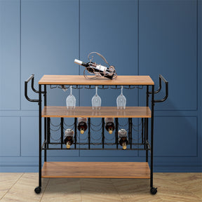 ALICIAN 3-tier Wine Rack Cart Kitchen Rolling Storage Bar Wood Table Serving Trolley Black