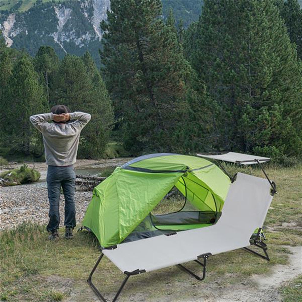 ALICIAN Outdoor Foldable Triple Folding Bed with Head Canopy Grey
