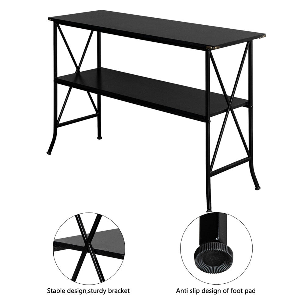 AMYOVE 2 Tier Console Table Household Desk Furniture Black