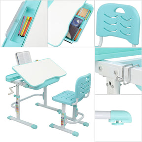 AMYOVE Kids Desk Chair Set 80cm Hand-operated Lifting Table Top Blue Green