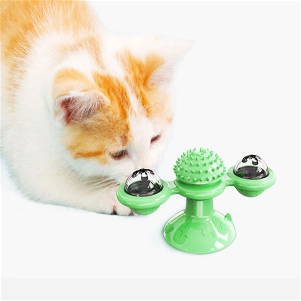BEESCLOVER Spinning Windmill Cat Toy Interactive Balls Turntable Massage Toy Green