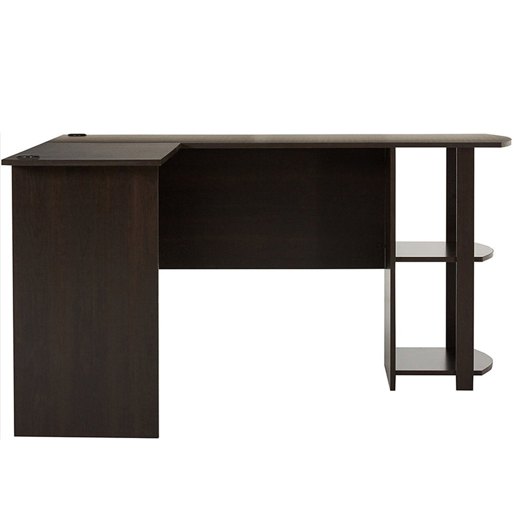 AMYOVE L-shaped Wooden Right Angle Computer Desk With Two-layer Bookshelves