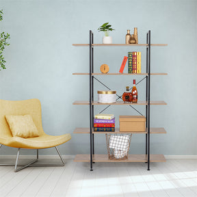 ALICIAN 5-tier Bookcase Spacious Vintage Wood Metal Shelf Furniture