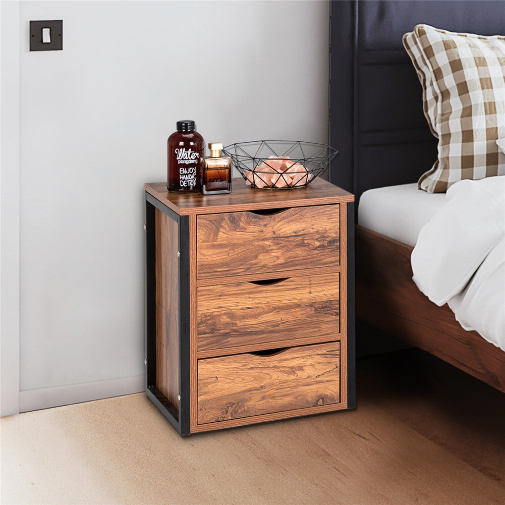 AMYOVE Steel Frame Three-drawing Bedside Table Household Furniture for Living Room