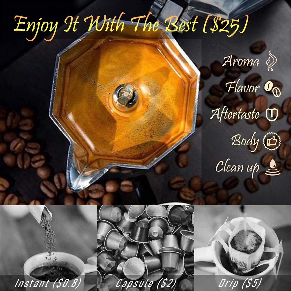 DISHYKOOKER 6Oz Espresso Pot 3 Cup Moka Pot Italian Cuban Greca Coffee Pot Black