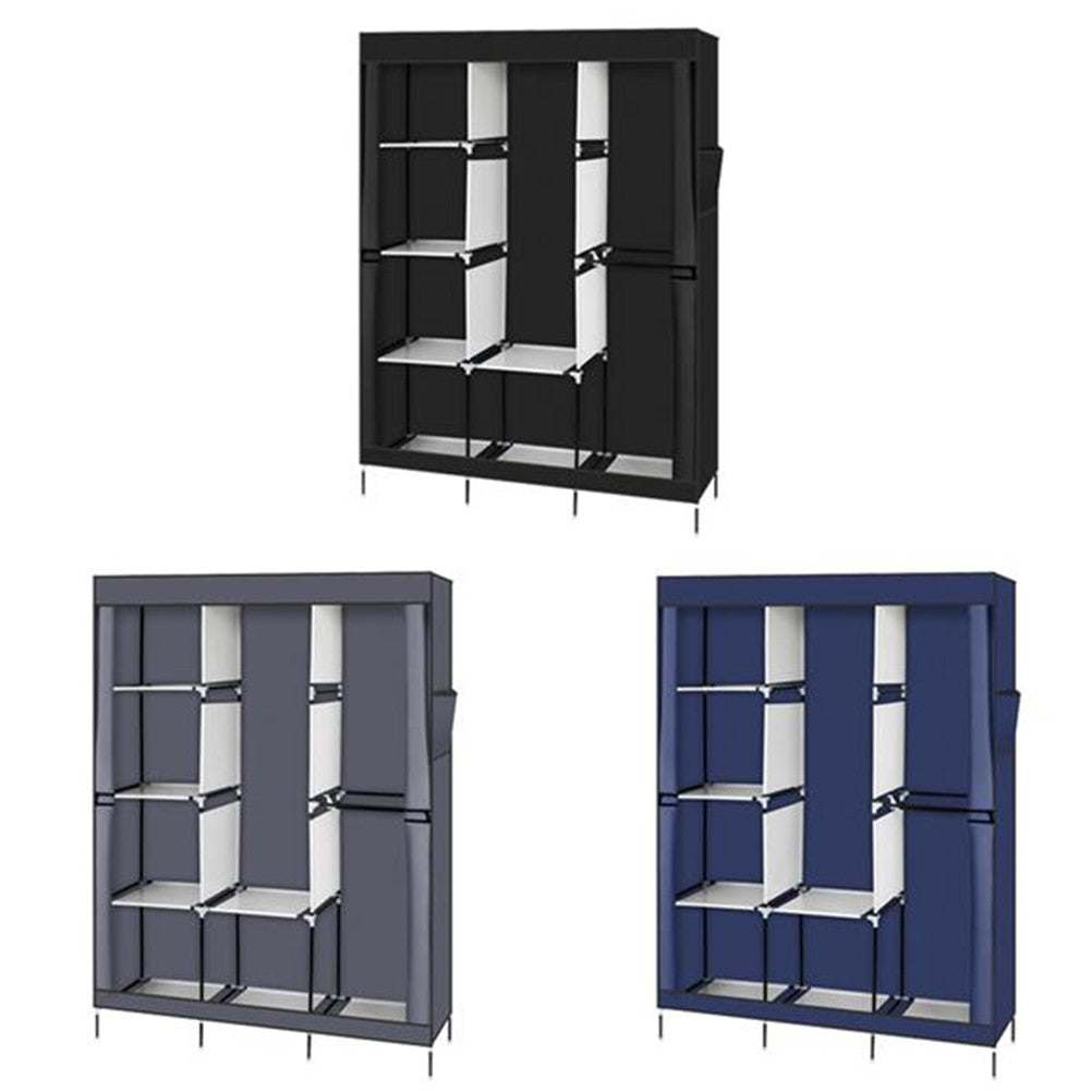 RONSHIN Portable Closet Wardrobe Clothes Rack 4-tier 8-rack W/3 Hanger 125*43.18*180cm Black