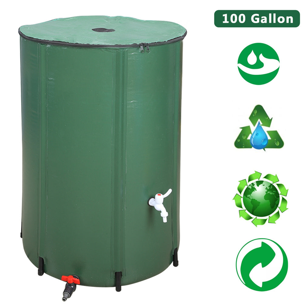 THBOXES 100 Gallon Folding Rain Barrel Foldable Rain Bucket Indoor Outdoor Green