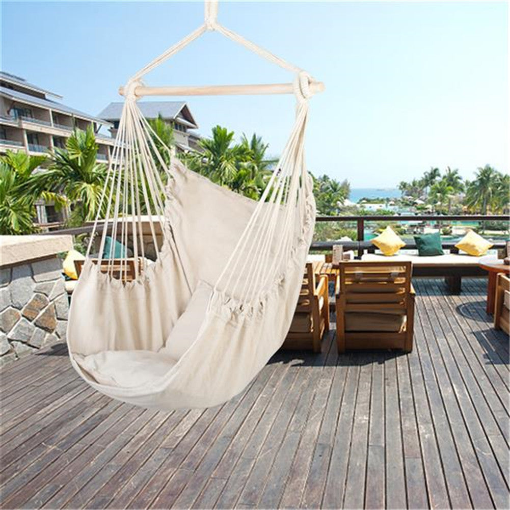THBOXES Hammock Chair Durable Hanging Chair with Two Pillows Beige