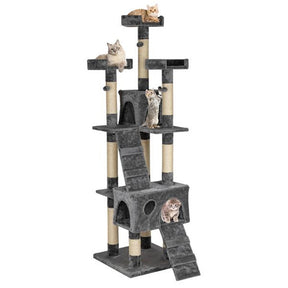 BEESCLOVER 66 Inch Sisal Cat Climbing Frame Cat Tree Tower Cat Pet Toy GREY