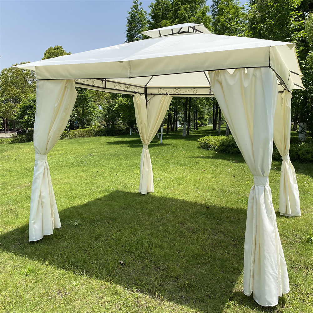THBOXES 10x10ft Outdoor Tent with 4 Sided Curtains Double Top Waterproof Beige